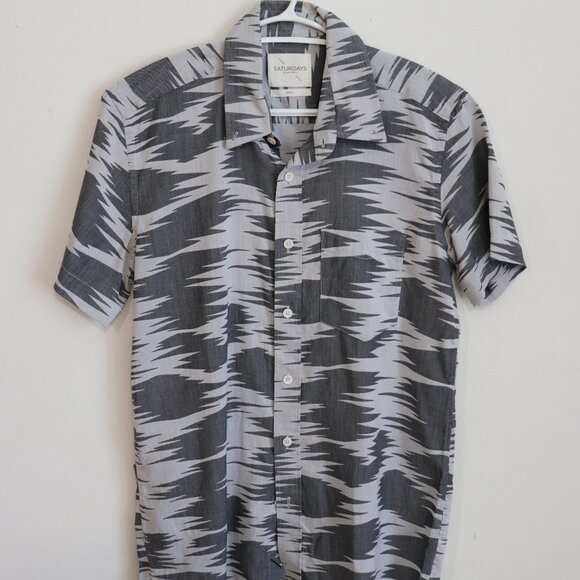 Saturdays Surf NYC Button Up Safari Print Shirt Gray Men's Small - Picture 1 of 6